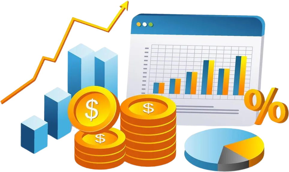 Financial growth chart with coins and graphs